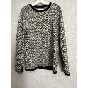 Barque Sweater Mens Medium Blue 100% Merino Wool Herringbone Crewneck Pullover